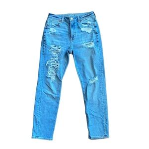American Eagle Stretchy Ripped + Distressed Light Wash Denim Mom Style Jean